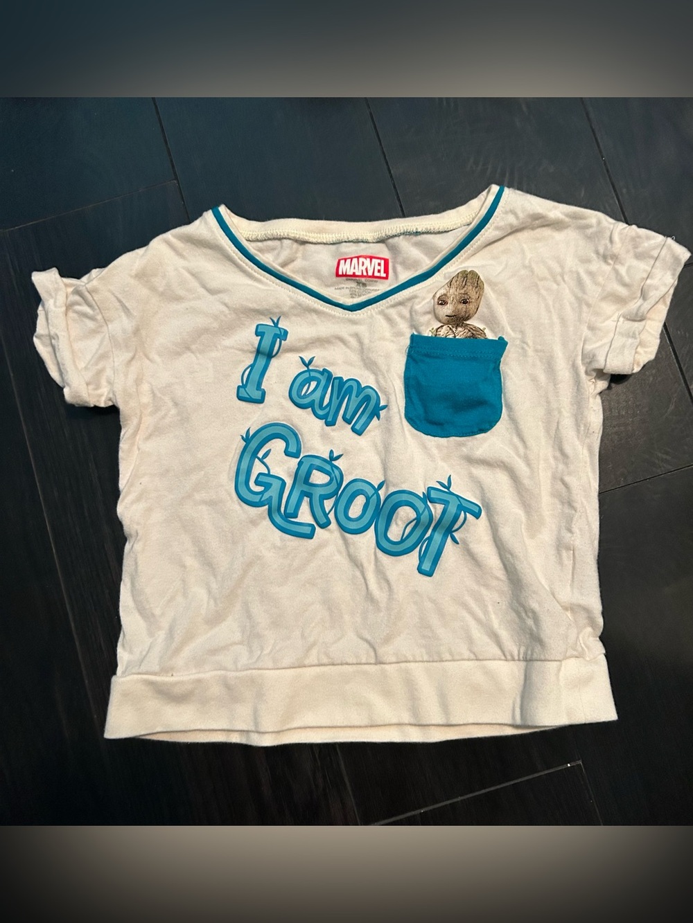 Marvel Kids White Tee with Blue Pocket & Groot Graphic